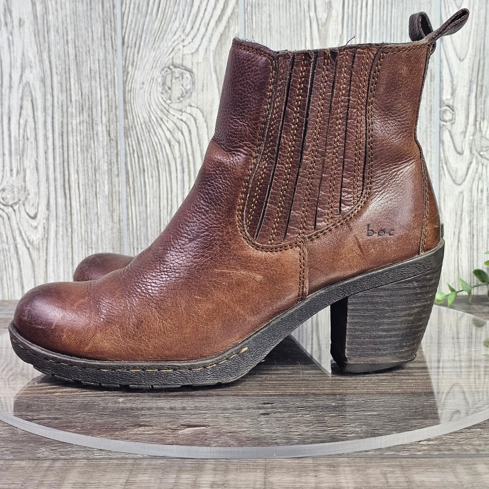 BOC Born Concept Brown Leather Chelsea Ankle Boots Block Heel Women's Size 8 - Picture 2 of 9